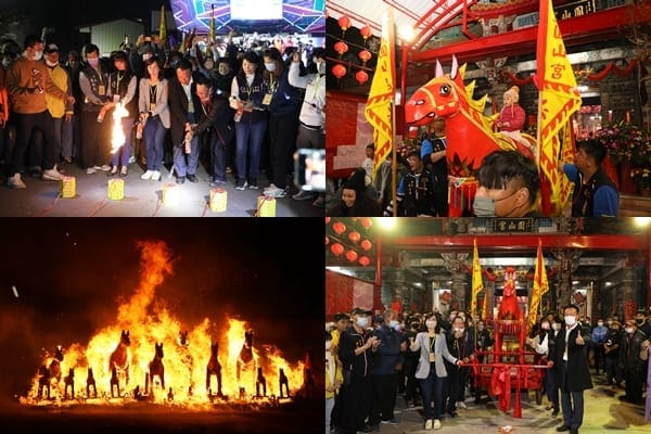 嘉義縣鹿草鄉圓山宮元宵舉辦傳統火馬祭 火馬猛烈沖天場面壯觀